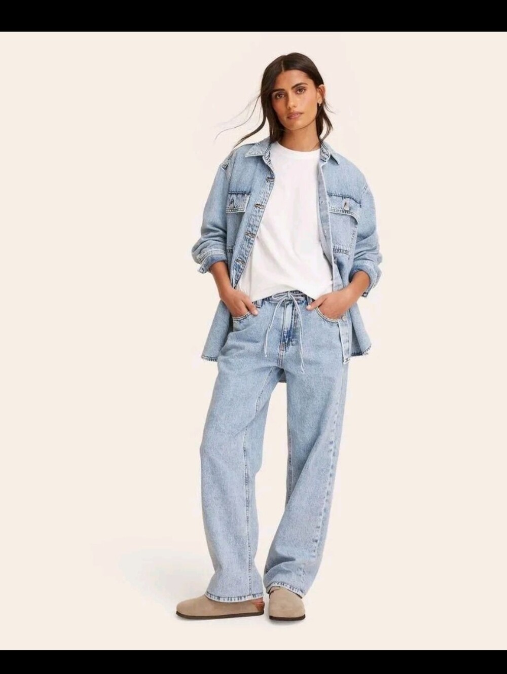 Parke Women's Mid-Rise Drawstring Baggy Jeans Light Wash Size 0